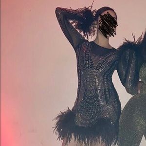 Fashion Nova Mesh Rhinestone Mesh Dress